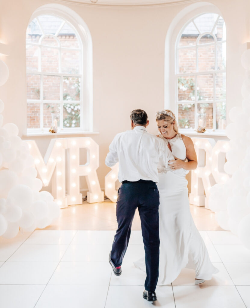 MR & MRS Light up letters at Iscoyd Park
